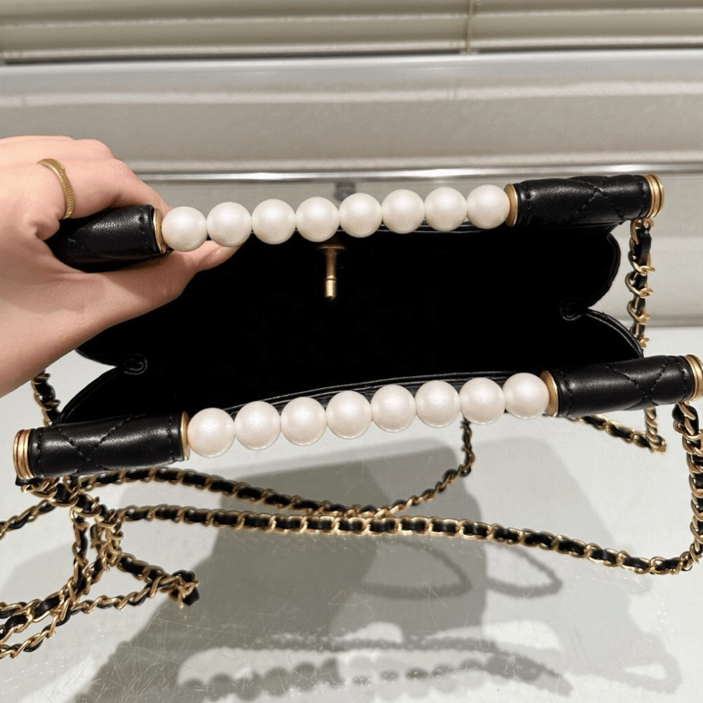Chanel Small Tote Shini Pearls Gold-Tone Metal Black 9.1 Inches