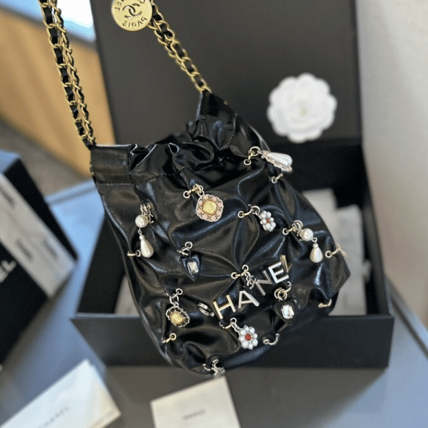 Chanel 22 Mini Drawstring Bucket Bag Black 7.9 Inches