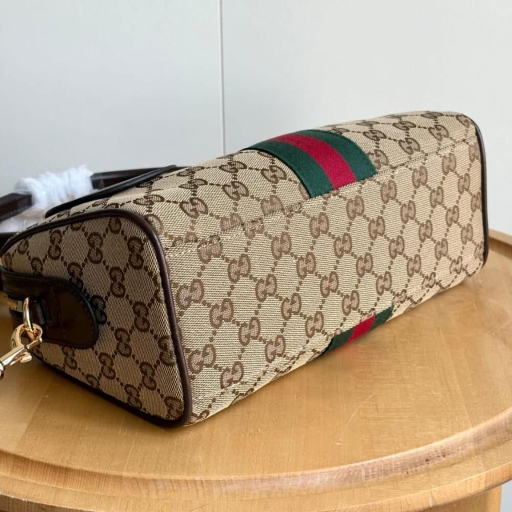 Gucci Borsetto Medium Boston Bag GG Canvas Sand And Brown 11 Inches 866732 FAFV9 9653
