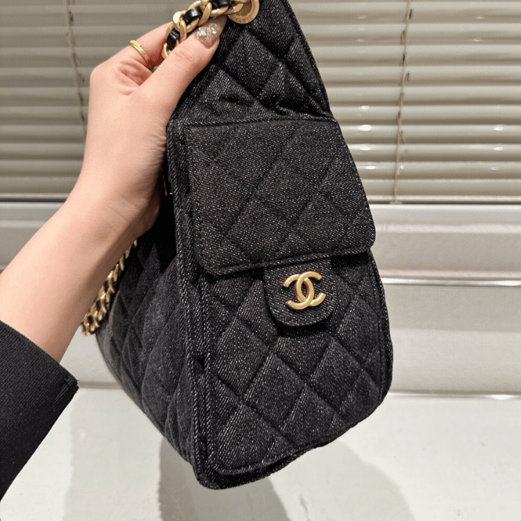 Chanel 25 Hobo Bucket Bag Black 10.2 Inches