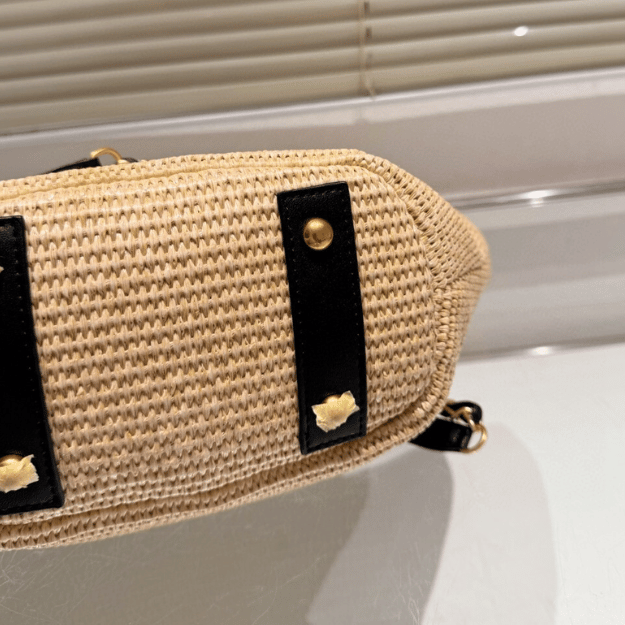 Chanel Raffia Woven Tote Bag Natural/Black 7.9 Inches