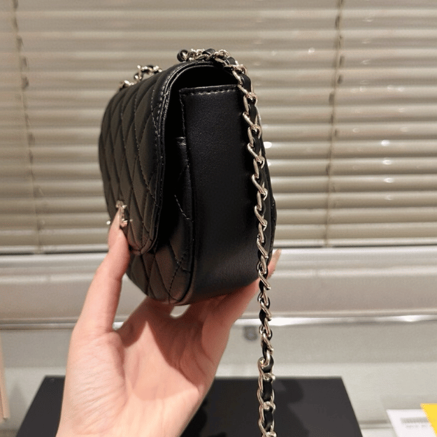 Chanel Top Handle Half-Moon Flap Bag Black 6.3 Inches