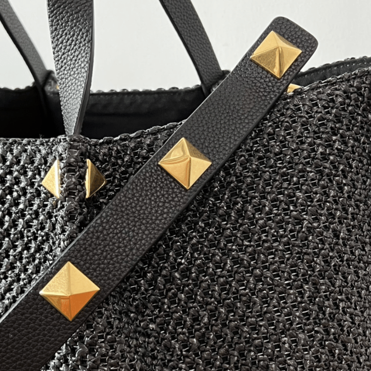 Valentino Vlogo Raffia Tote Bag Black 13.8 Inches