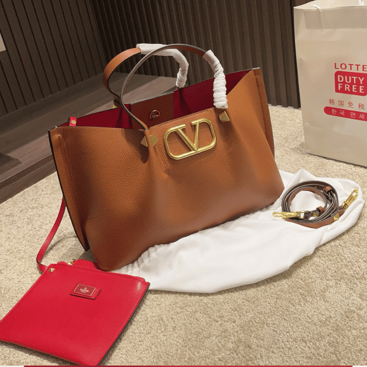 Valentino Vlogo Raffia Tote Bag Brown  9.8 Inches