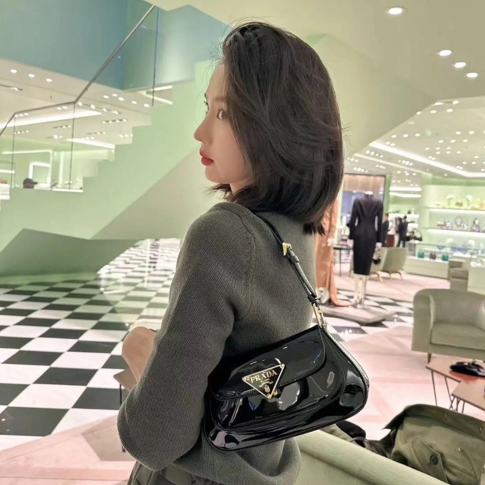 Prada Cleo Bag In Brushed Leather With Triangle Logo Black 9.4 Inches