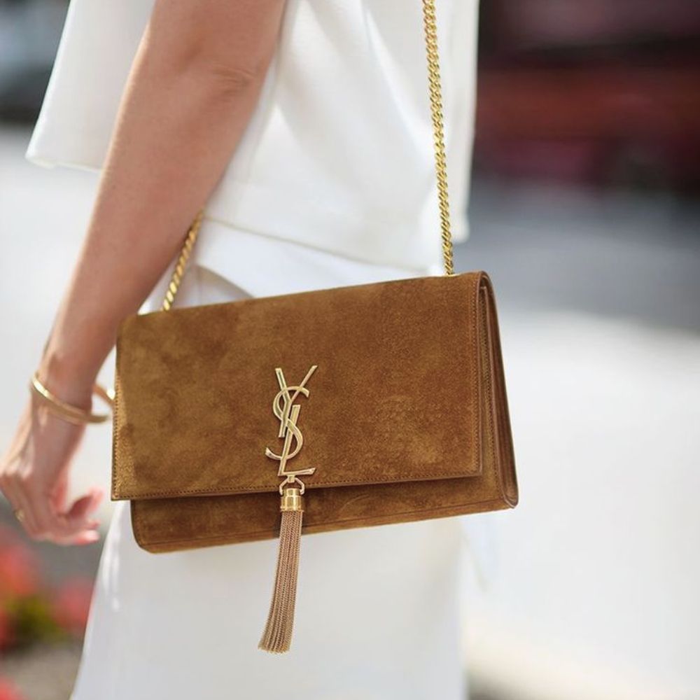 Saint Laurent Kate Medium Tassel Crossbody Bag Brown 8.7 Inches