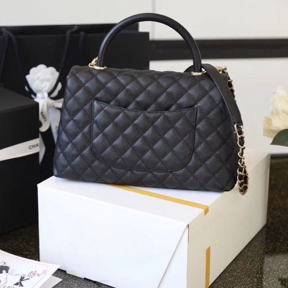 Chanel Large Flap Bag With Top Handle Black 11 Inches A92991