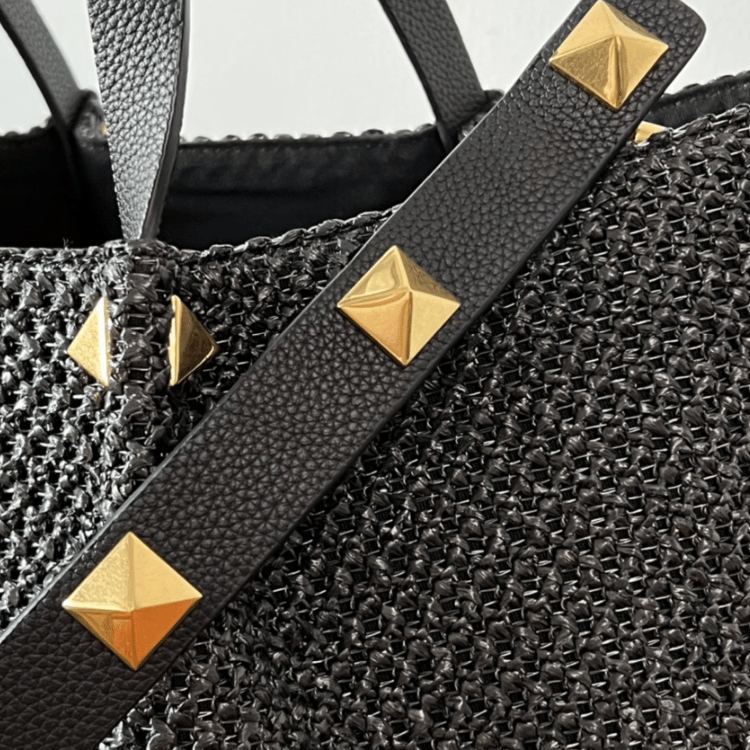 Valentino Vlogo Raffia Tote Bag Black 9.8 Inches