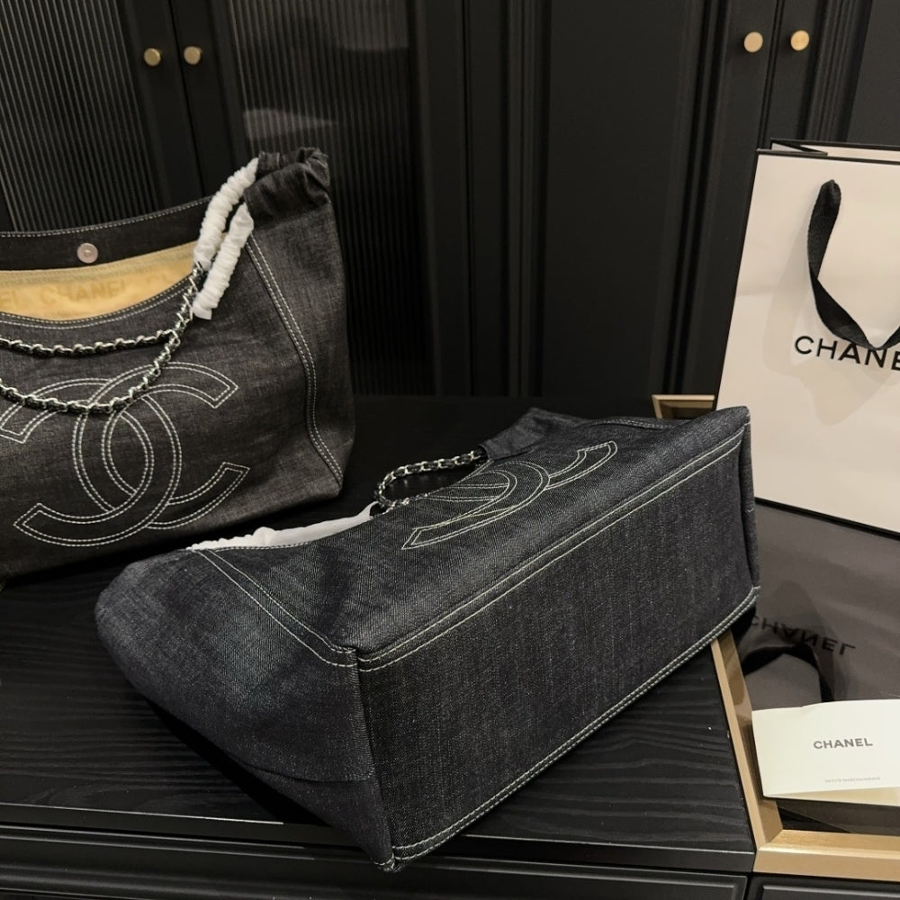 Chanel Coco Cabas Shopping Bag Denim Dark Blue 14.2 Inches