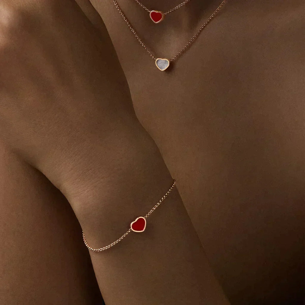 Chopard Happy Heart Carnelian Pink Gold Bracelet Cubic Zirconia