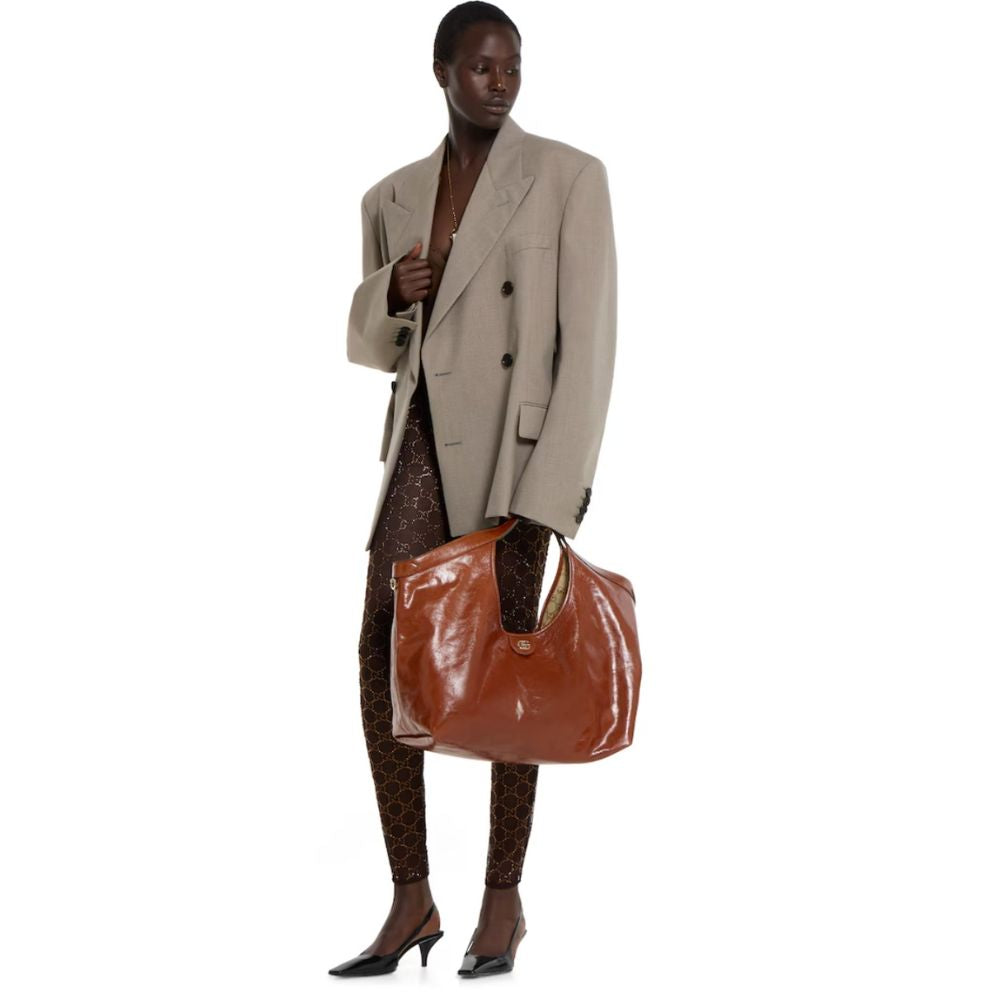 Gucci Giglio Large Tote Bag Dark Brown Leather 23.6 Inches 853971 AAF2H 7645