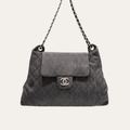 Chanel Quilted Denim Flap Bag Grey 11.8 Inches