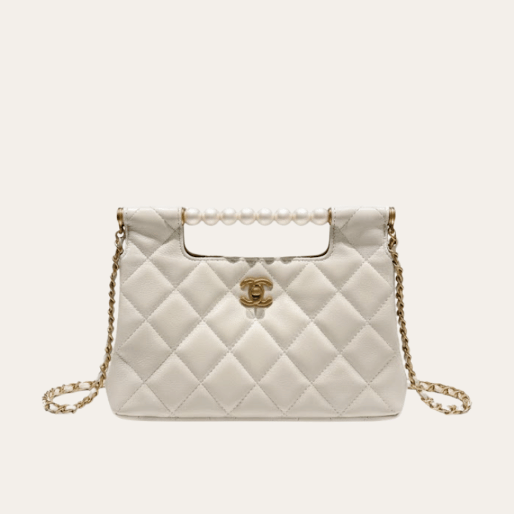 Chanel Small Tote Shini Pearls Gold-Tone Metal Beige 9.1 Inches