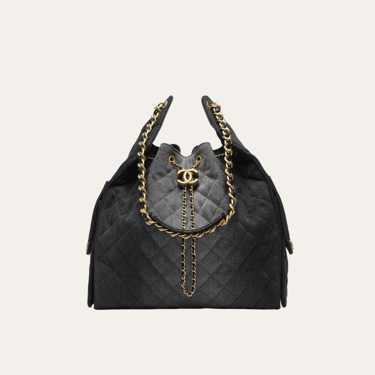 Chanel 25 Hobo Bucket Bag Black 10.2 Inches