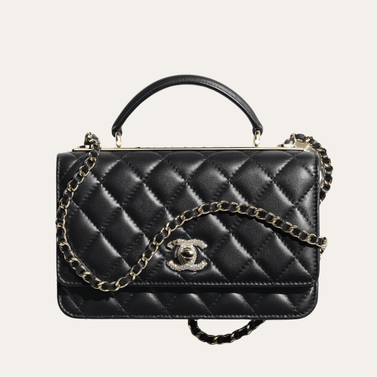 Chanel Wallets On Chain (Woc) Diamond Buckle Bag Black 7.5 Inches