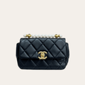 Chanel Flap Pearl Chain Shoulder Bag Black 8.7 Inches