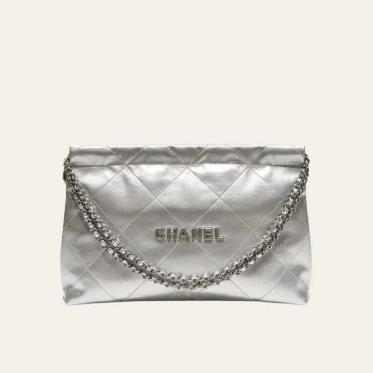 Chanel 22 Handbag Silver Metallic 13.8 Inches