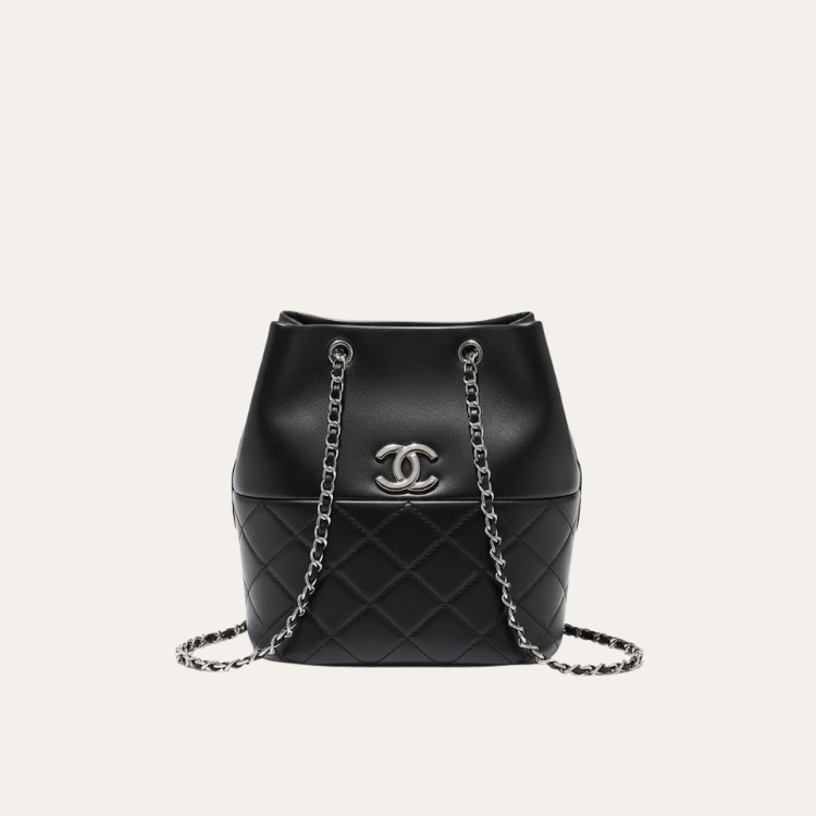 Chanel Drawstring Bucket Bag Black 7.9 Inches