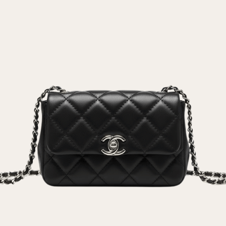 Chanel Vintage-Style Flap Bag Black 7.1 Inches