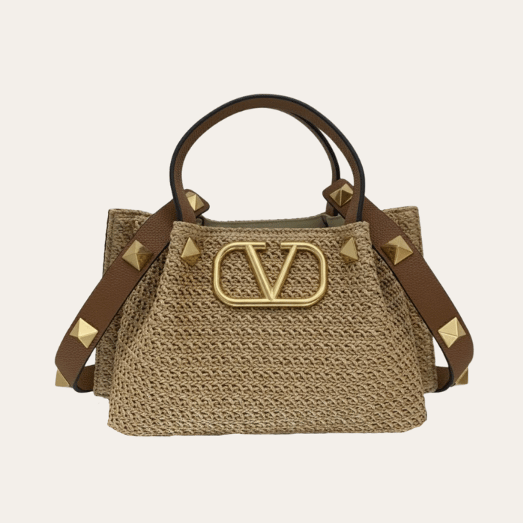 Valentino Vlogo Raffia Tote Bag 9.8 Inches