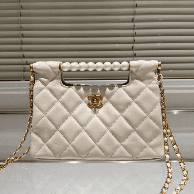Chanel Small Tote Shini Pearls Gold-Tone Metal Beige 9.1 Inches