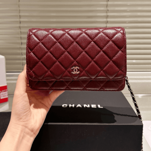 Chanel Flap Bag Woc (Wallet On Chain) Burgundy 7.5 Inches
