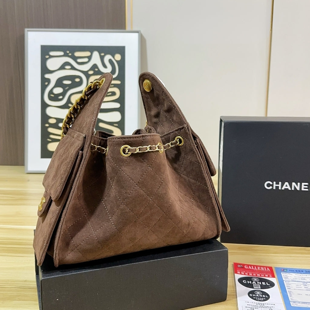 Chanel 25 Small Suede Leather Handbags Dark Brown 26cm