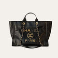 Chanel Deauville Large Shopping Bag Leather Black 15.0 Inches