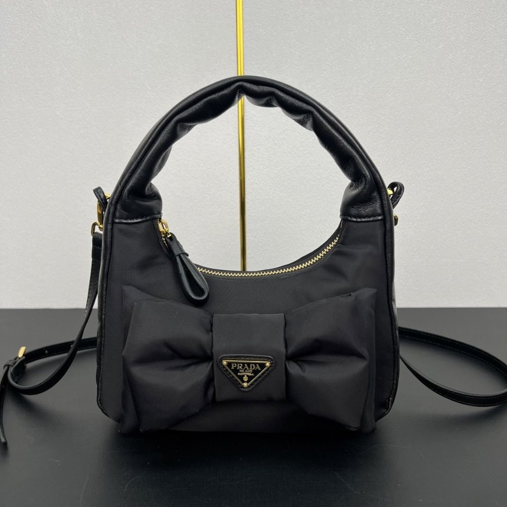 Prada Re Nylon And Nappa Mini Bag With Bow Black 8.3 Inches 1Bc241 Rp0C F0002 V Oxo