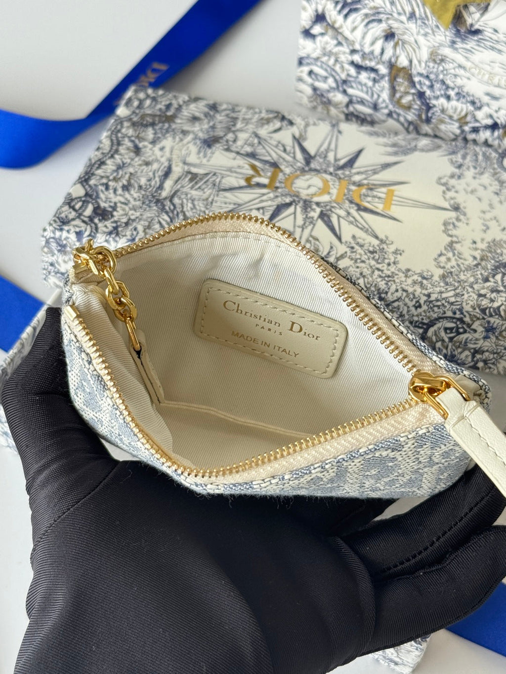 Dior 25S Travel Myrte Zipped Key Case 14 in Blue Oblique Jacquard Canvas