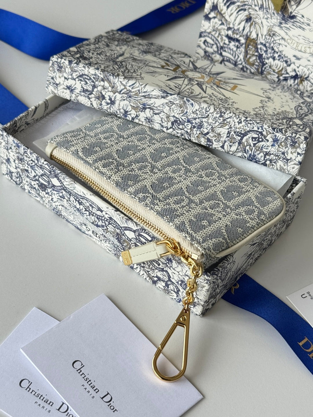 Dior 25S Travel Myrte Zipped Key Case 14 in Blue Oblique Jacquard Canvas