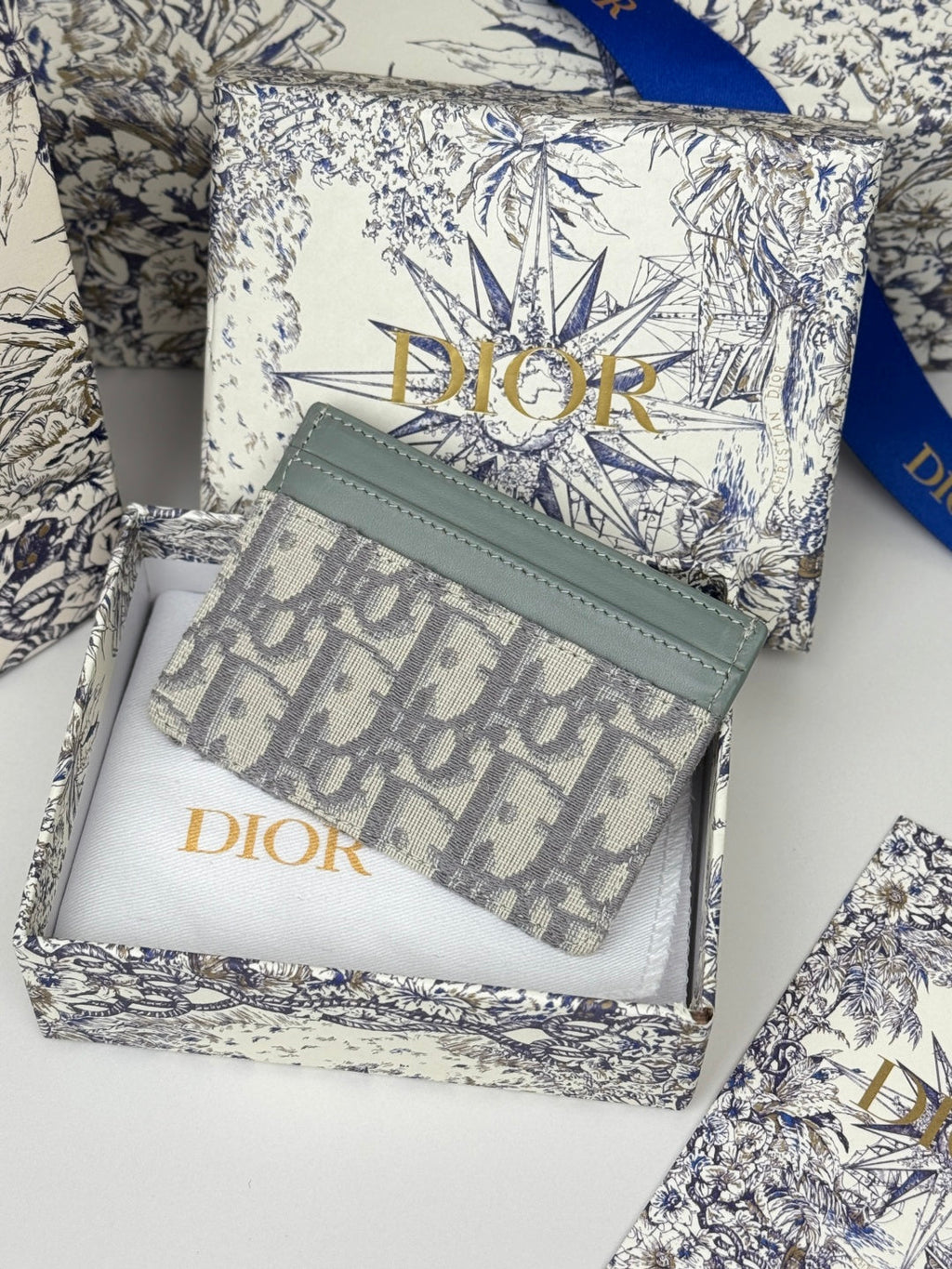 Dior 25S 30 Montaigne Card Holder 10 in Gray Green Oblique Jacquard Canvas