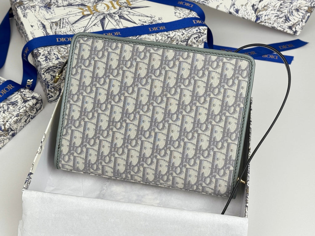 Dior 25S 30 Montaigne Dea Pouch Gray Oblique Jacquard 26 in Canvas