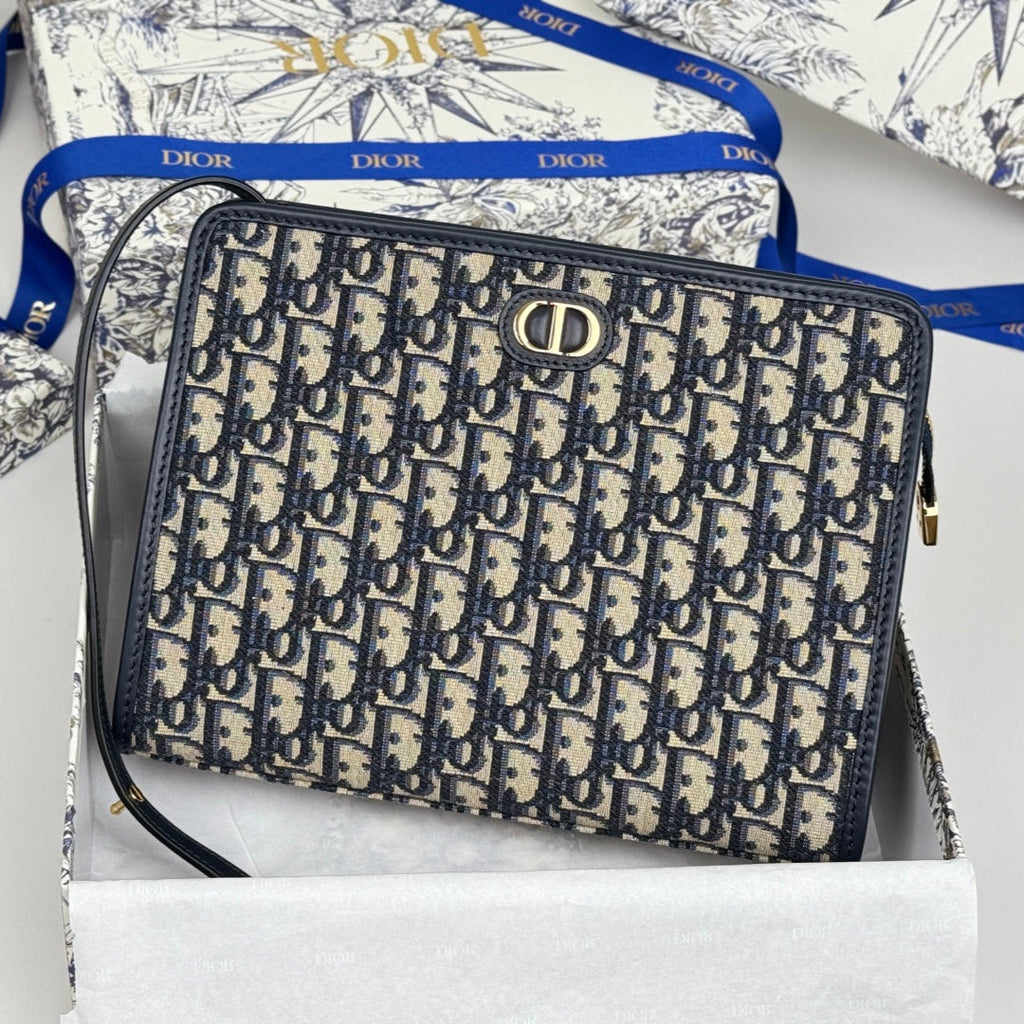 Dior 25S 30 Montaigne Dea Pouch Blue Oblique Jacquard 26 in Canvas
