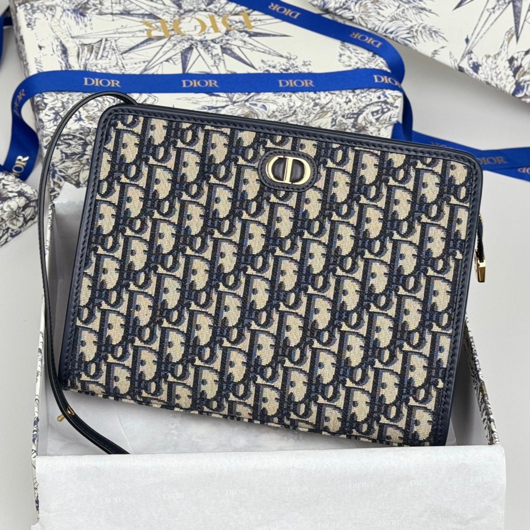 Dior 25S 30 Montaigne Dea Pouch Blue Oblique Jacquard 26 in Canvas