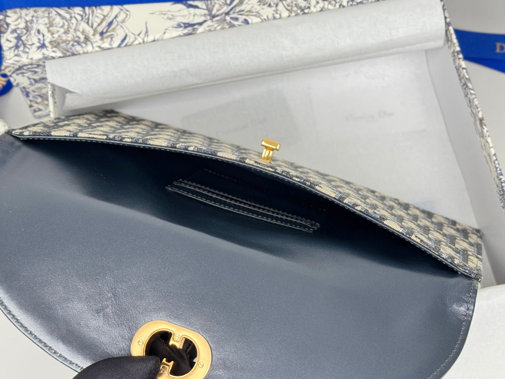 Dior 25S 30 Montaigne Avenue Pouch with Flap 30 in Blue Oblique Jacquard