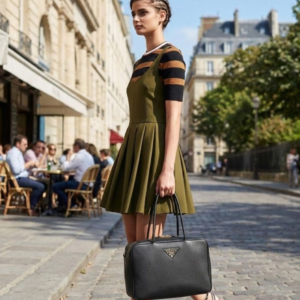 Prada Large Top Handle Bag Black 15.8 Inches 1BB128 2DKV F0632 V ONO