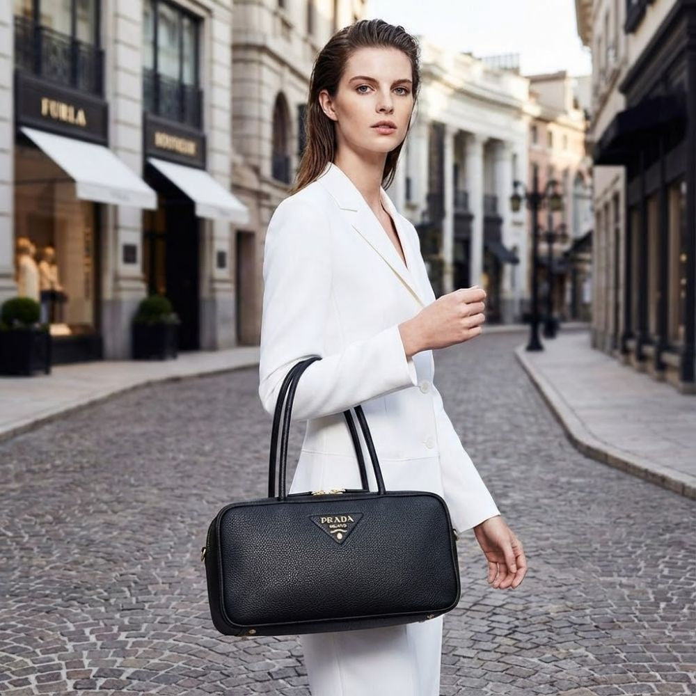 Prada Medium Top Handle Bag Black 11.4 Inches 1BB126 2DKV F0632 V Ono