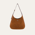 Prada Suede Hobo Bag Brown 13.4 Inches 1BC181 2C4S F0324