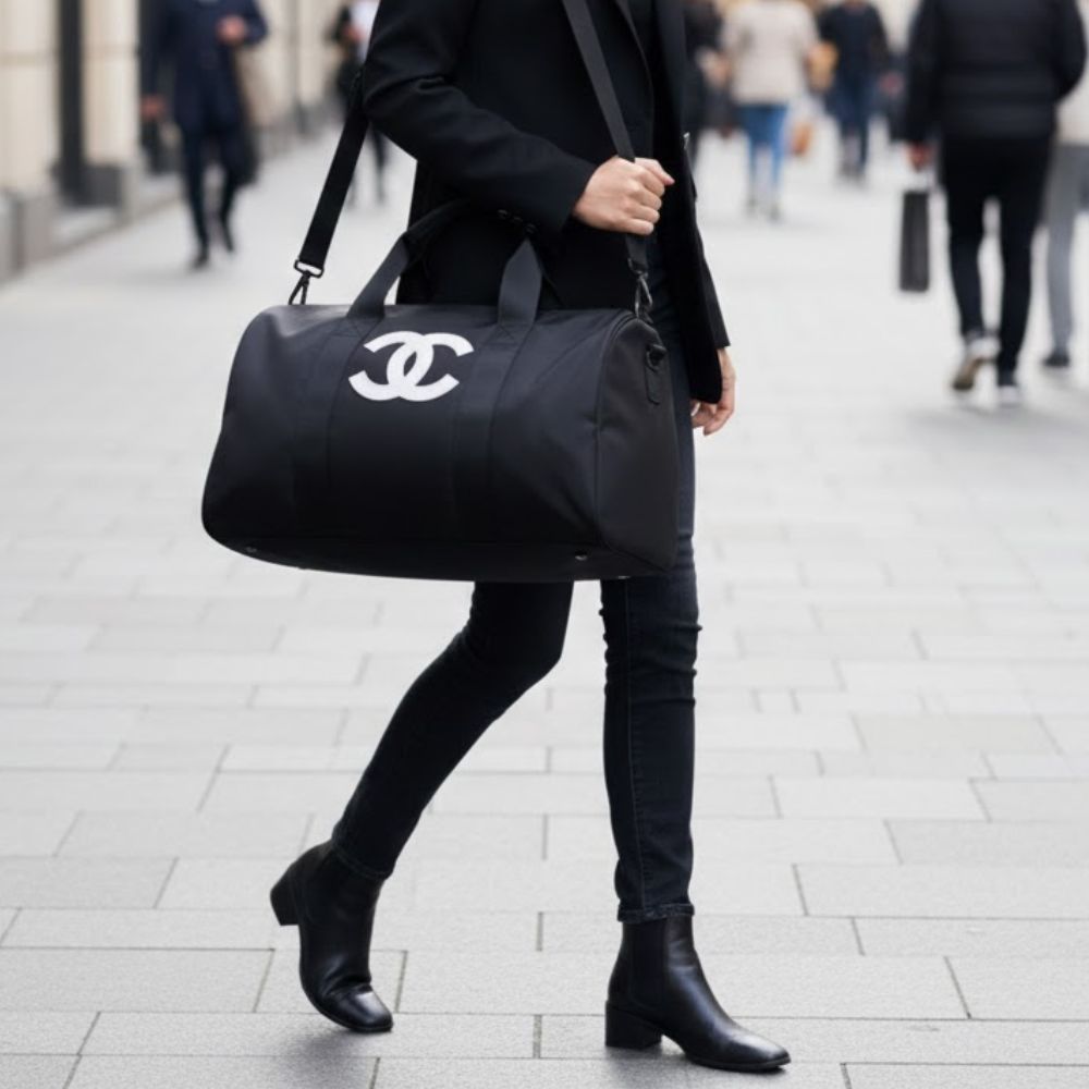 Chanel Nylon Duffle Bag Black 21.7 Inches